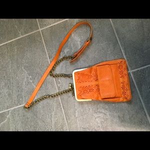 Jessica Simpson Orange Leather & Chain Crossbody